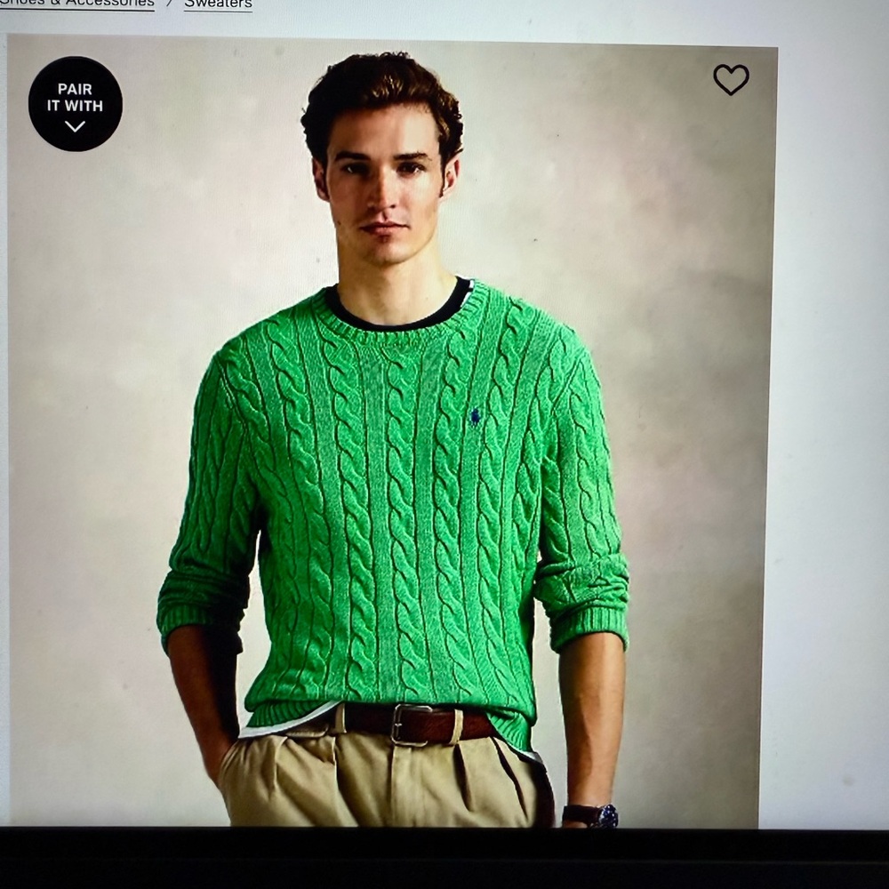 New XL Ralph Lauren Green Cable Knit Sweater without tags never worn